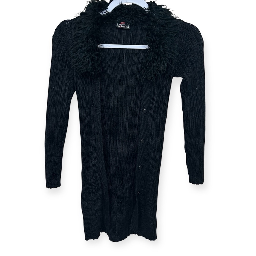 Vintage Smooches 90’s Women's Black Fuzzy Collar Cardigan